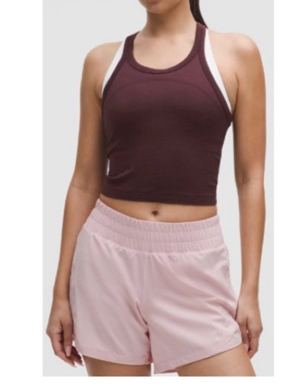 lululemon athletica Burgundy Racerback Crop Tank with White Trim